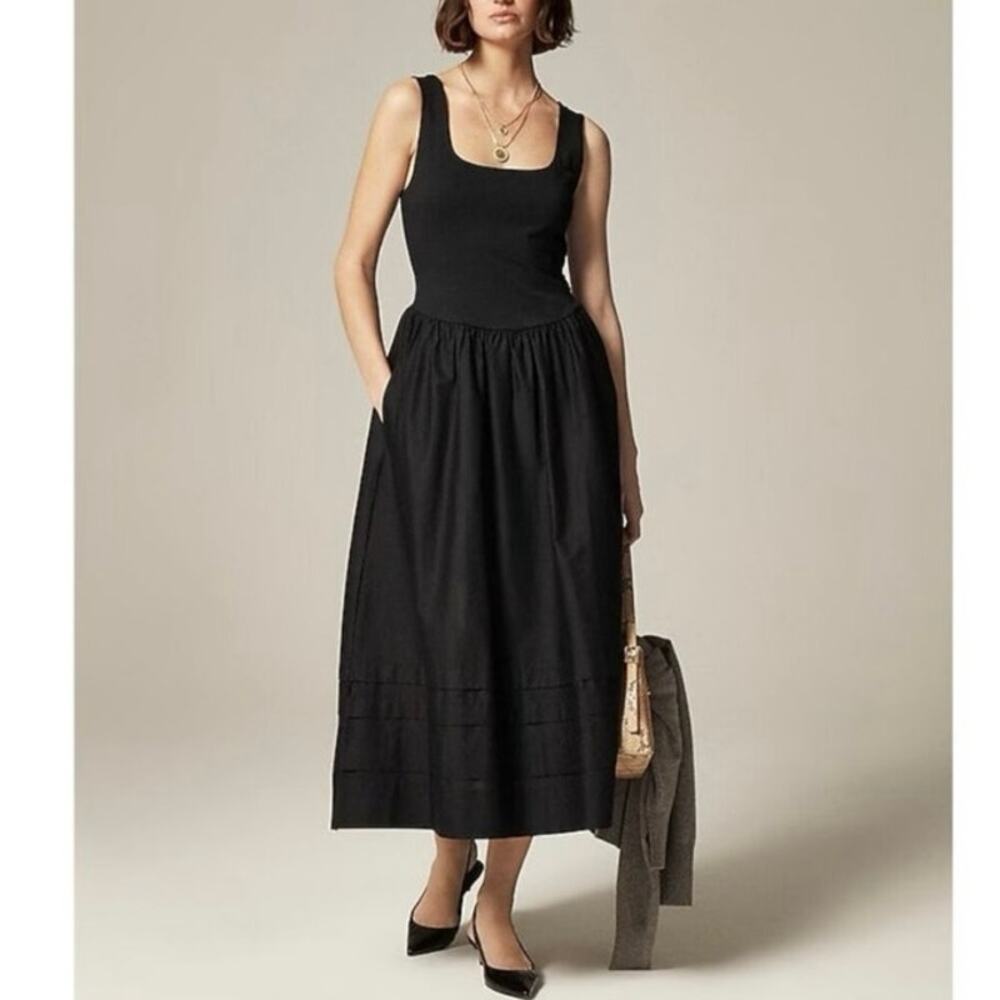 NWT J.Crew Drop-Waist Cotton Poplin Pintuck Mixy Dress Black Size XS Petite